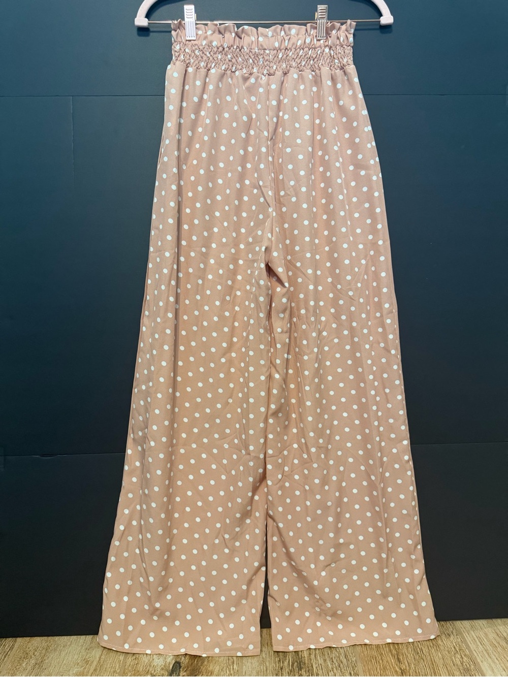 SHEIN Blush Pink Polka Dot Wide-Leg Pants